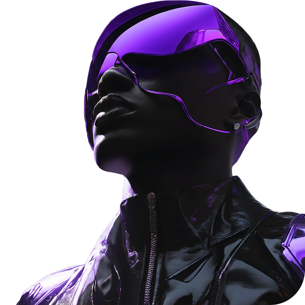Futuristic AI agent with a violet visor